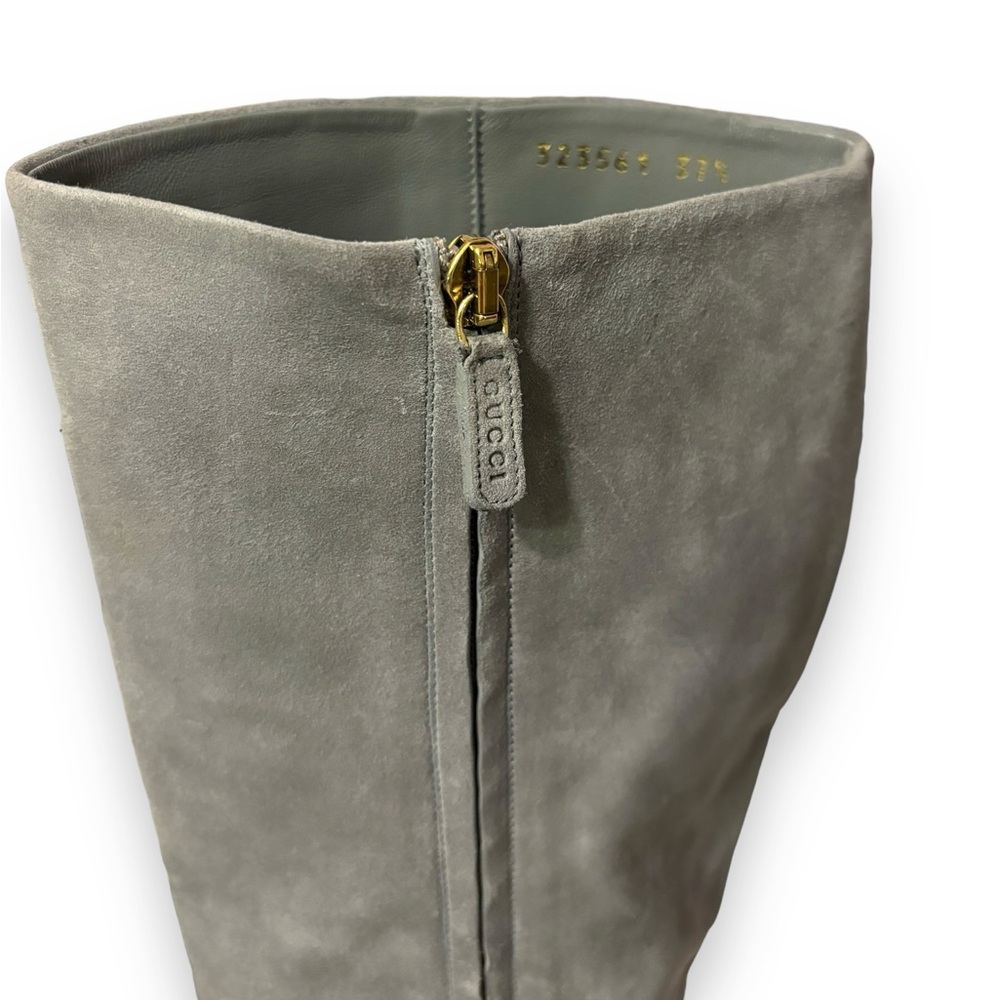 GUCCI Grey Suede Over The Calf Side Zip High Heel Boots - Picture 7 of 12